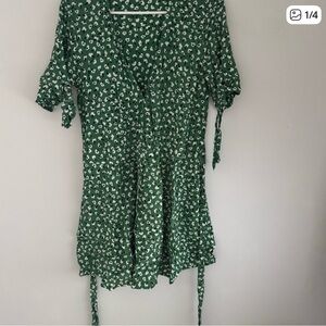 Anthropologie Green and White Floral Dress